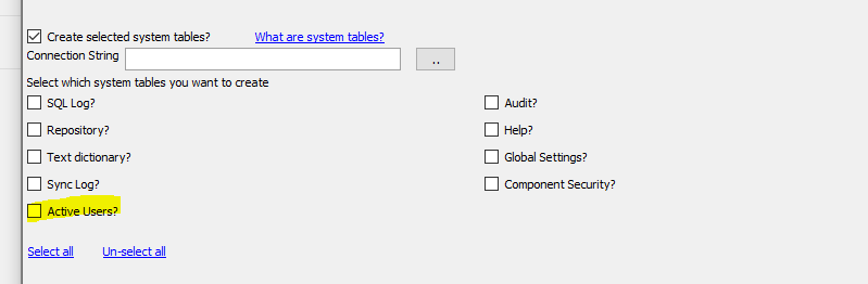 Quick Setup Genie option to create Active Users table